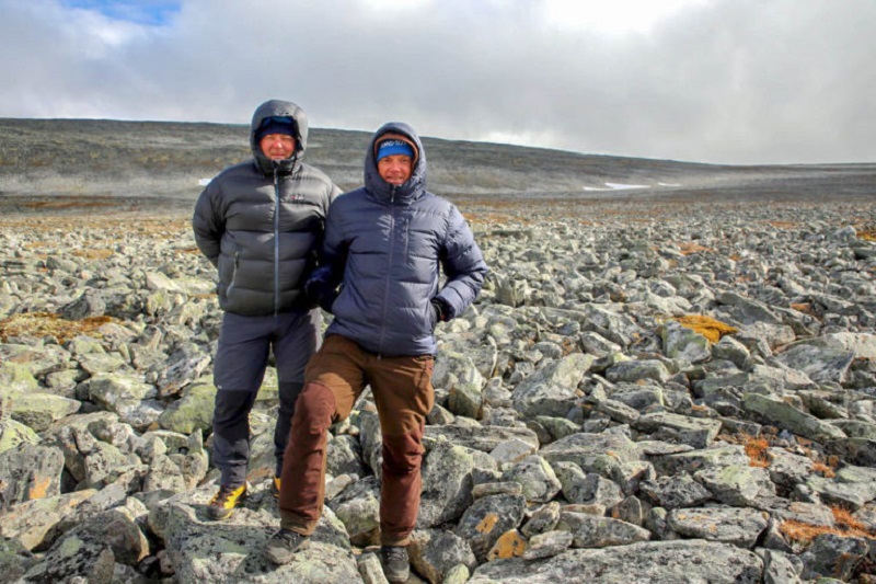 The finder Einar Åmbakk (right) and Geir Inge Follestad at the find spot. Photo: Espen Finstad, Secrets of the Ice.