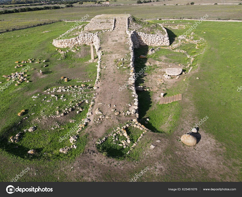 Drone view at the Monte d'Accoddi pre-nuragic altar on Sardinia in Italy