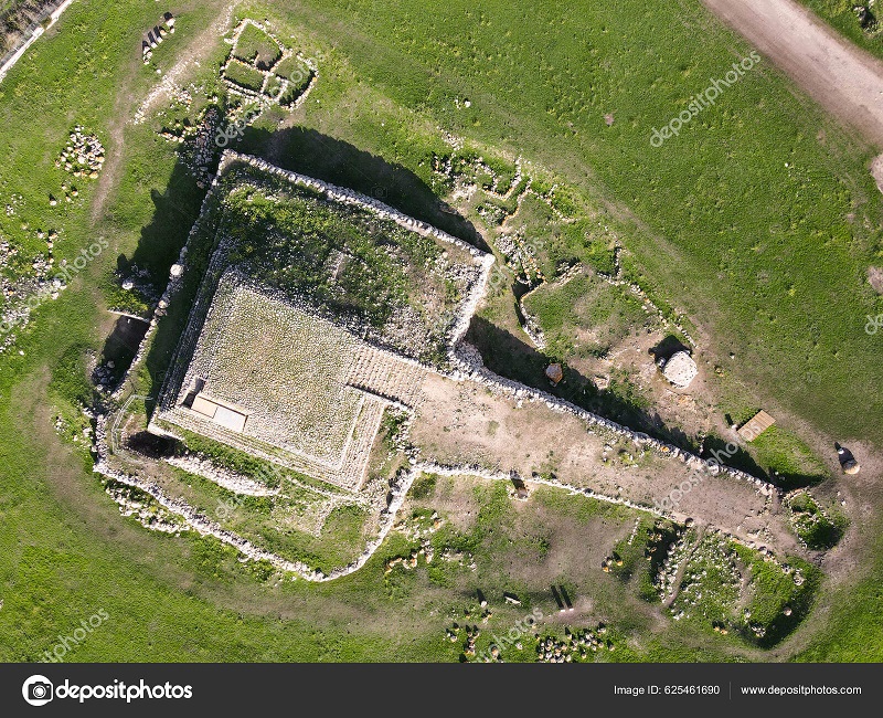 Drone view at the Monte d'Accoddi pre-nuragic altar on Sardinia in Italy