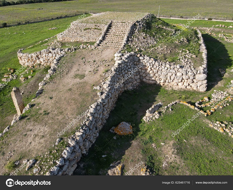 Drone view at the Monte d'Accoddi pre-nuragic altar on Sardinia in Italy