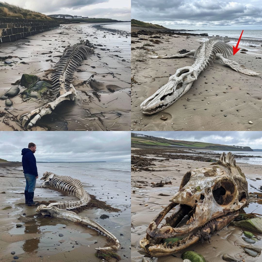 Astonishing Find: Enigmatic Sea Creature's Skeleton Washes Ashore on Scottish Beach After Storm Ciara. - VC